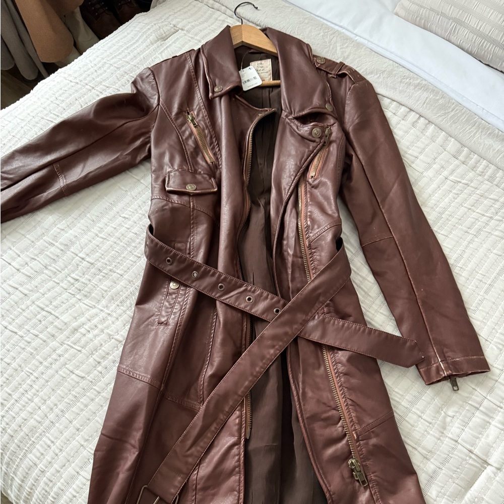Free people vegan leather long jacket